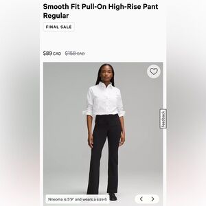 Lululemon high rise smooth fit, regular pants- black